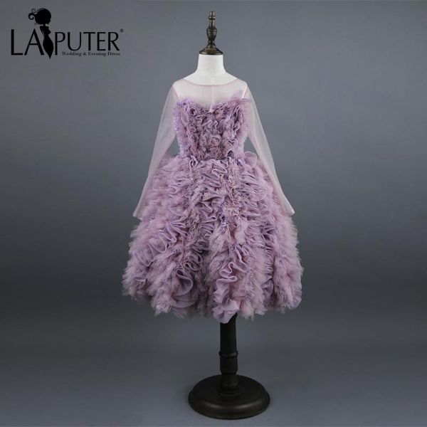 

real ps sheer o-neck ball gown purple flower girl dresses floor length ruched ruffles lace-up back kids pageant dresses, Red;yellow