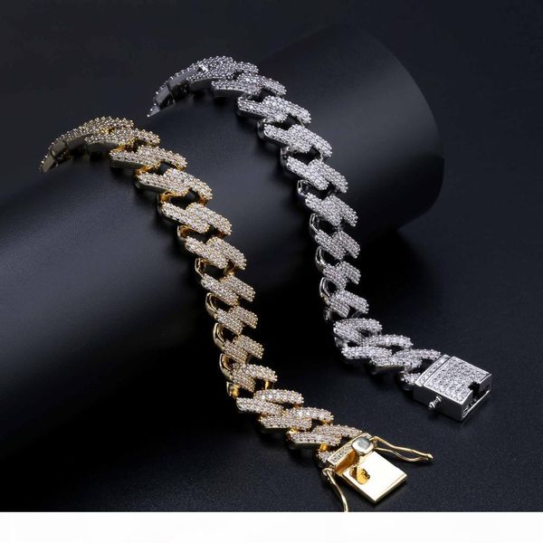 

14mm 6 7 8 9 10inches cuban link chain bracelet micro pave cubic zircon iced out hiphop jewelry for male, Black