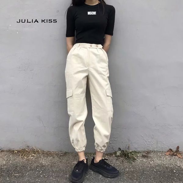 

women vintage safari style cargo pant with functional pockets cargo jogger with fitted cuffs 4 colors, Black