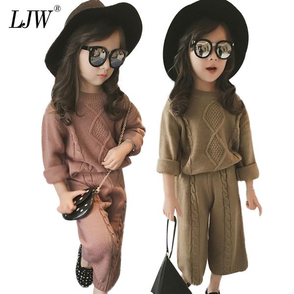 

autumn new girls casual loose sweater pants suit 2pcs sweater children knitted suit winter girls clothing set baby girls clothes lj200916, White