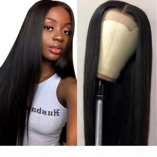 

human hair wigs silky straight wigs 4*4 lace pre plucked branzilian hair remy lace closure wig 8 -30 inch 150% density, Black;brown