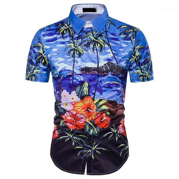 

men's casual shirts men's 3d printing design of palm beach prints short-sleeved slim and comfortable lapel shirt1, White;black