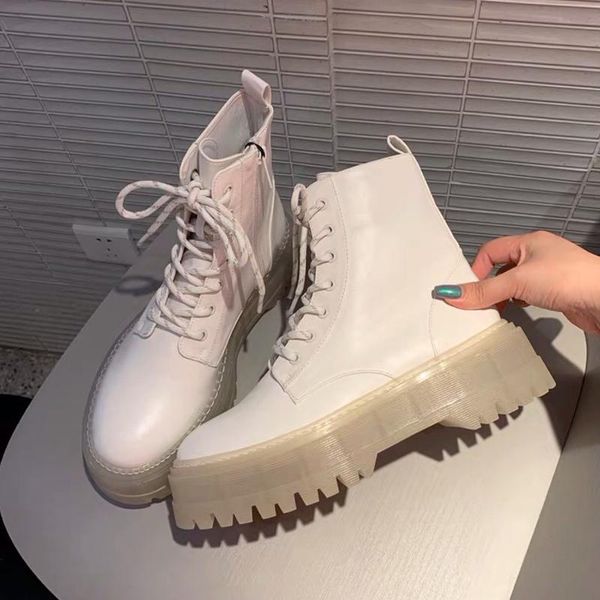 

new autumn winter women boots transparent crystal bottom round head middle tube fashion casual side zipper handsome short shoes, Black