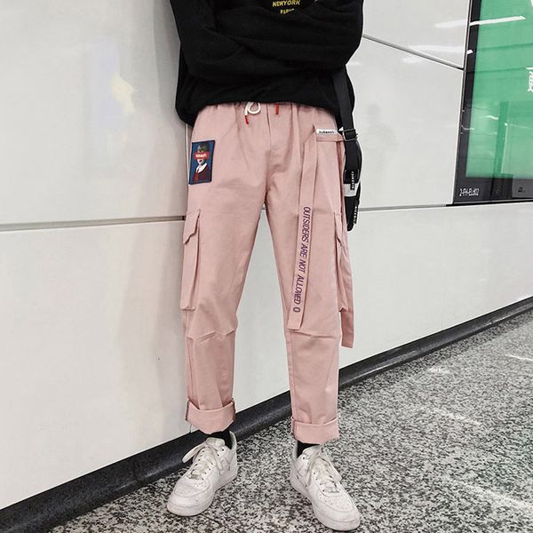 

2021 new hip hop streetwear pants with side pockets on straight line from vintage male sweatpants ds50531 jogers to los hombres j2ok, Black