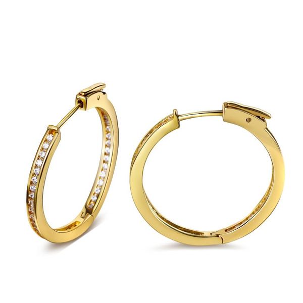 

hoop & huggie 26mm high fashion earring crystal earrings for women wedding party cz setting body jewelry drop, Golden;silver