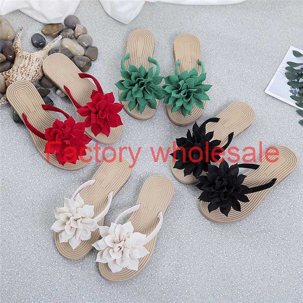 

women plus size slippers summer floral casual solid color flip flops ladies flat shoes beach wear slippers women wear flip-flops, Black