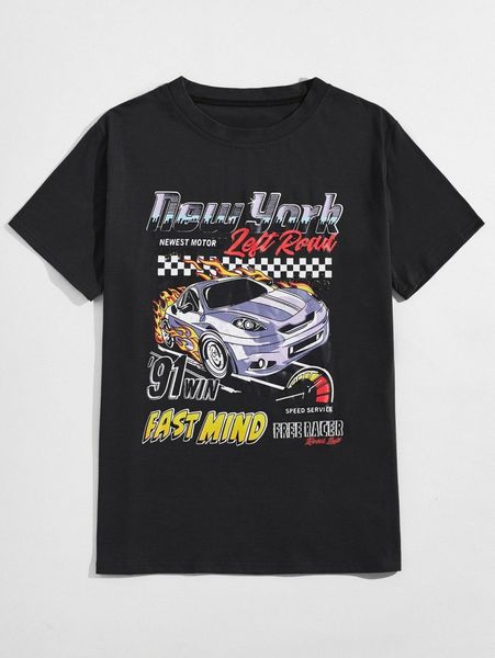 

romwe guys car & letter graphic tee h5uu#, White;black