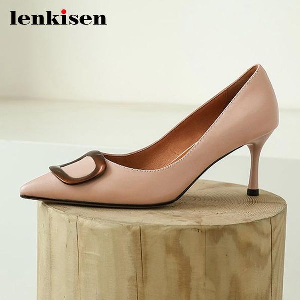 

lenkisen genuine leather three colors deep mouth metal decorations pointed toe thin high heels slip on gorgeous women pumps l00, Black