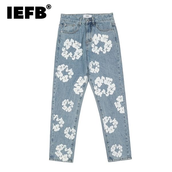 IEFB High Street Lavagem Heavy Industry Cotton Cloud Impresso Jeans Masculinos Primavera Chic Nicho Design Denim Calças 9Y9735 220311