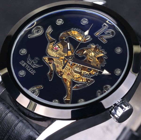 

watch -652 hollow bottom automatic mechanical business watch men's watch, Slivery;brown