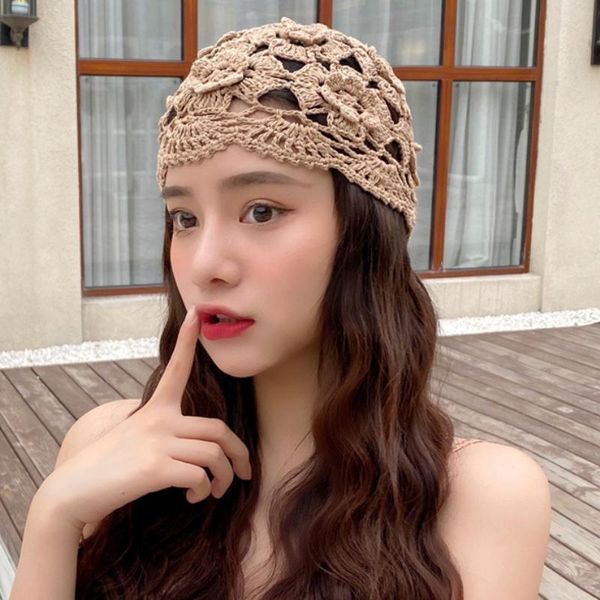 

beanie/skull caps vintage women handmade hat crochet skullies beanies ladies knitted flower beanie, Blue;gray
