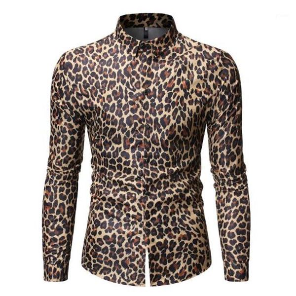 

mens trend nightclub leopard print shirt long sleeve shirt male social casual party chemise homme dress1, White;black