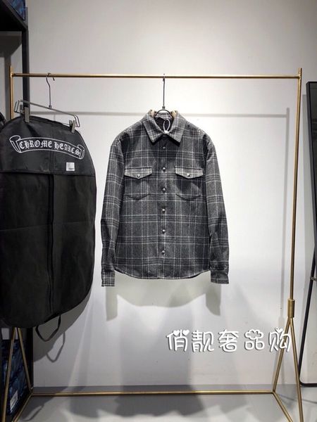 

chromehearts crosin 20 new plaid casual men's cross wide jacket frock shirt, Black