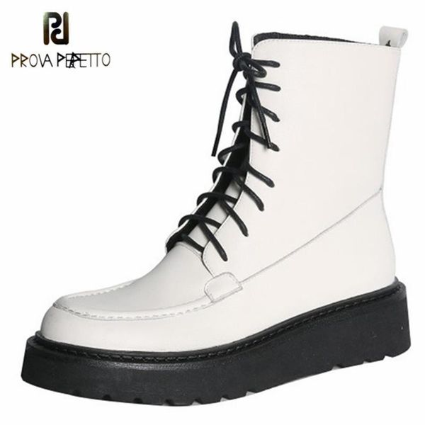 

prova perfetto classics british style thick bottom boots women cross-tied round toe zapatos de mujer breathable short boots, Black