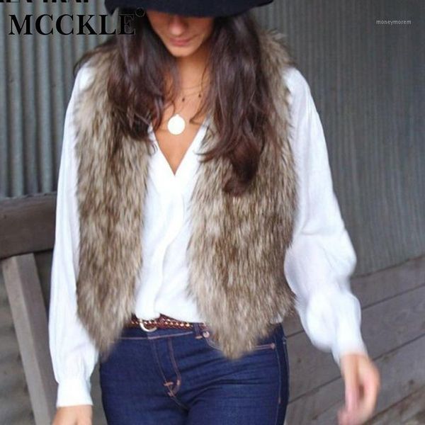 

mcckle women's faux fur sleeveless vest 2018 autumn winter female fashion outwears ladies solid fluffy thick warm waistcoat1, Black