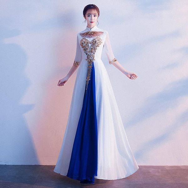 

women chinese prom dress mandarin collar sequins bling evening party gown long stage performance drsses plus size 3xl 4xl1, Red