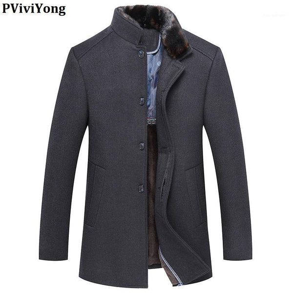 

men's wool & blends pviviyong 2021 arrival winter thicked liner trench coat men,collars removable jackets men parka ,plus-size m-xxxl l, Black