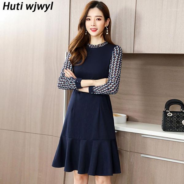 

casual dresses 2021 elegant women vestidos spring autumn vintage long sleeve party dress korean plus size office lady bodycon thin dress1, Black;gray