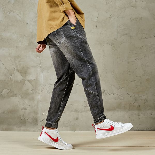 

autumn and winter new fashion brand elastic waist corset harem pants large tether stretch men's jeans, Blue