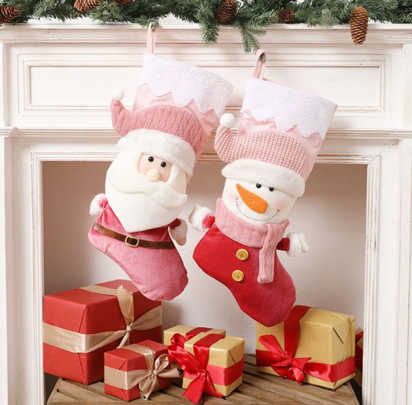 O tamanho mais recente 51CM, rosa estilo Papai Noel, meias de Natal, decoração do natal presentes meias doces, frete grátis