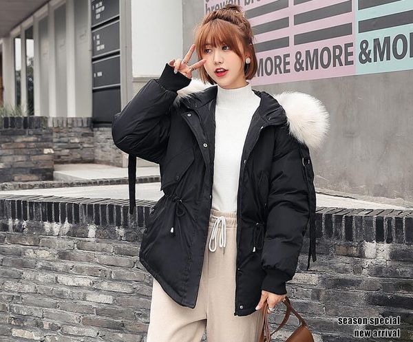 

manteau d'hiver femmes mode fourrure col capuche pais chaud coton-rembourr veste femmes grande taille femme vtement d' 201103, Black