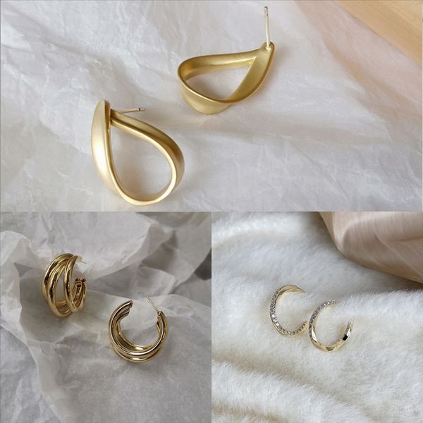 

0hl new arrival various colors metal women earrings fashionable trend sterling hook earring sierearrings rhinestone, Golden