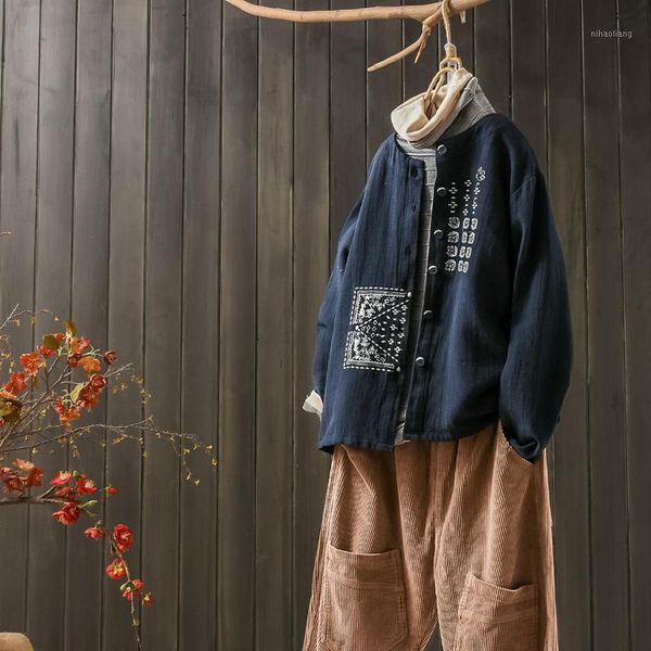 

women's jackets women jacket cotton linen 2021 spring autumn embroidery long sleeve single breasted button cardigan casual coat1, Black;brown