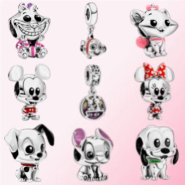 

fahmi 100% 925 sterling silver pluto cat finding nemo dalmatians patch stitch enamel charm babies collection