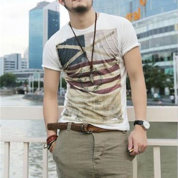 

short sleeve t-shirt slim round neck meter flag cool men's fashion trendsetter, White;black