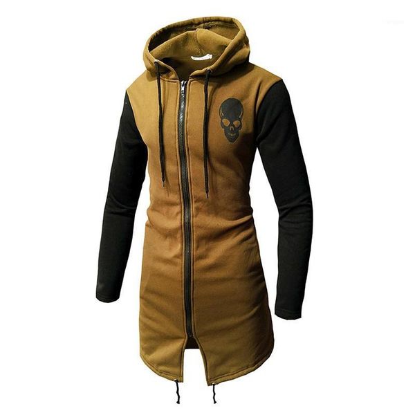 

skull zipper hoodie cotton men long hoodie black streetwear h005 3 colors 2019 wool liner hoodies sweatshirts men1