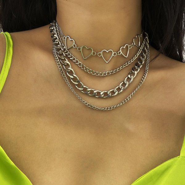 Хип-хоп Панк стиль цепь многослойное ожерелье женское простое дикое персиковое сердце костюм костюм ожерелье мода ювелирные изделия