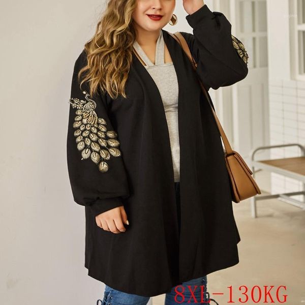 

autumn large size women's sweater 4xl 5xl 6xl 7xl 8xl fashion peacock embroidery knit cardigan pure color thin coat bust 138cm1, White