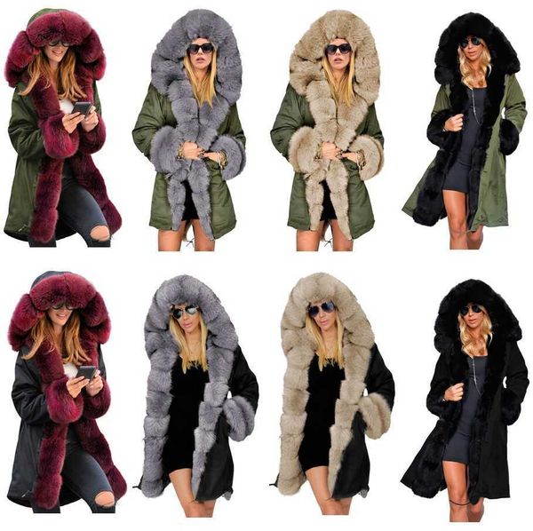 

women's jackets 2021 winter new slim fit warm fur collar hooded coat women's pie to overcome plush cotton padded clothes, Black;brown