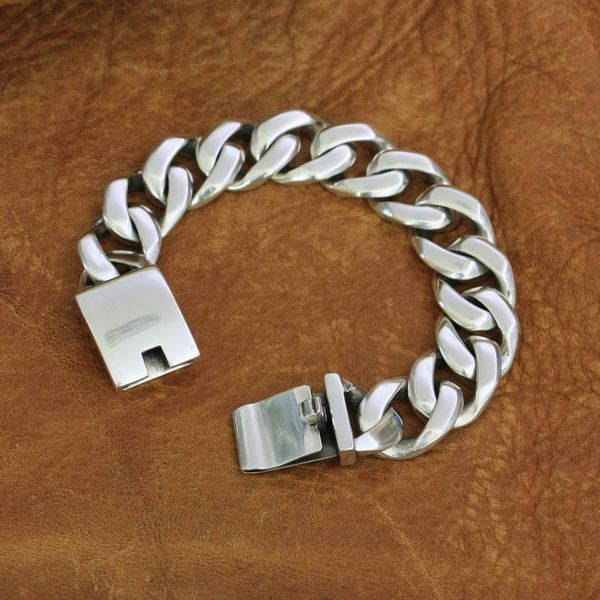 

925 sterling silver charms bracelet mens link chain ta240, Black