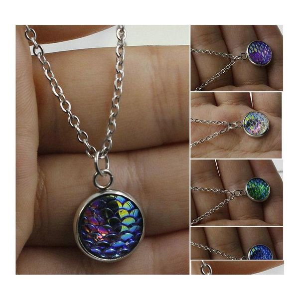 

12colors silver plated women's scale bling mermaid pendant disc fish/dragon necklace lady jewelry dqs4m