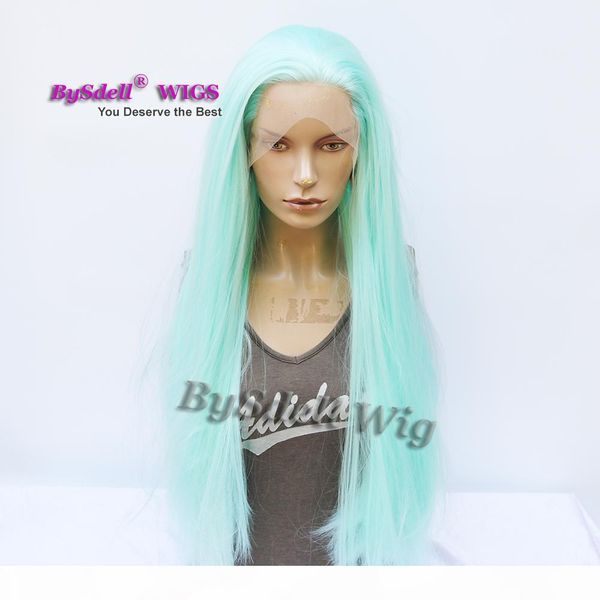 

long straight pastel blue color hair wig synthetic lace front wig summer mint green color hair wigs for fashion lady, Black