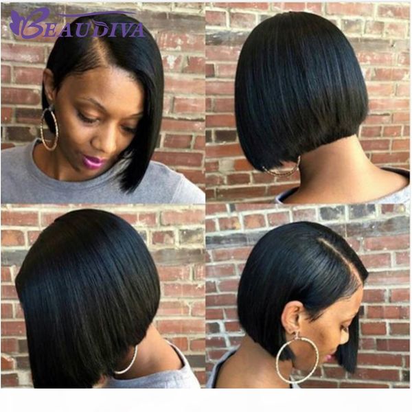 

beaudiva short straight bob wigs with baby hair middle part malaysian hair wigs hair for black women, Black;brown
