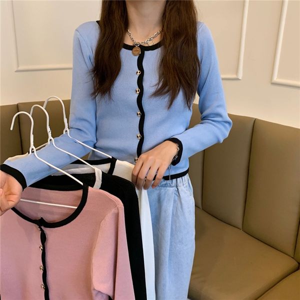 

2020 new slim and color contrast long sleeve t- t-shirt for women's autumn slim and versatile bottoming shirt bclsu, White;black