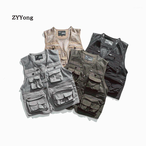 

2020 men's vest tactical coat fashion summer pgrapher waistcoat mesh work sleeveless jacket tool many pocket vest male1, Black;white