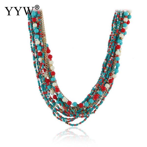 

pendant necklaces ethnic multicolor seedbead necklace women multiple layers chain ornaments collarbone clavicle gargantilha crafts mujer jew, Silver