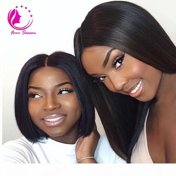 

8a glueless short bob full lace human hair wigs for black women peruvian virgin hair straight lace front bob wigs with baby hair hip, Black;brown