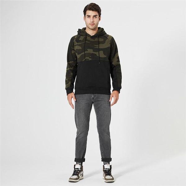 

autumn winter thicken warm hooded jacket man camouflage sleeves sportwear trackwear black green khaki fleece casual dress1