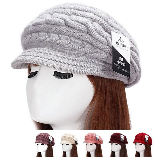 

winter fur knitted hat ladies fashion warm woolen hat thickened ear protection warm beanie woolen knitted, Blue;gray
