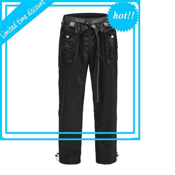 

black tactical nylon cargo pants adjustable waist loose fit men streetwear