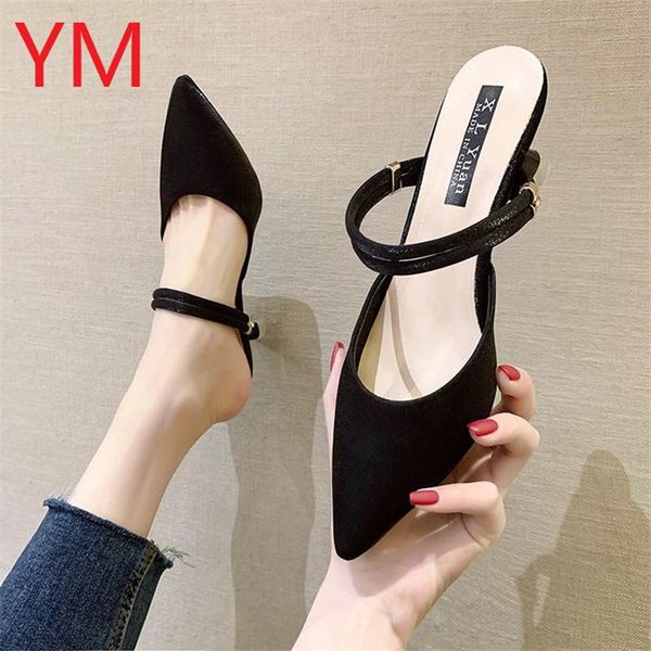 

pointed toe buckle strap sandal sandalia feminina high heels woman street punk summer sandals women shoes womens shoes heels, Black