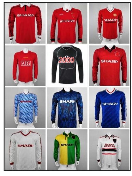 

long sleeve 1990 1992 1994 1996 retro man soccer jersey 98 99 vintage classic football shirt united cantona beckham manchester solskjaer utd, Black;yellow