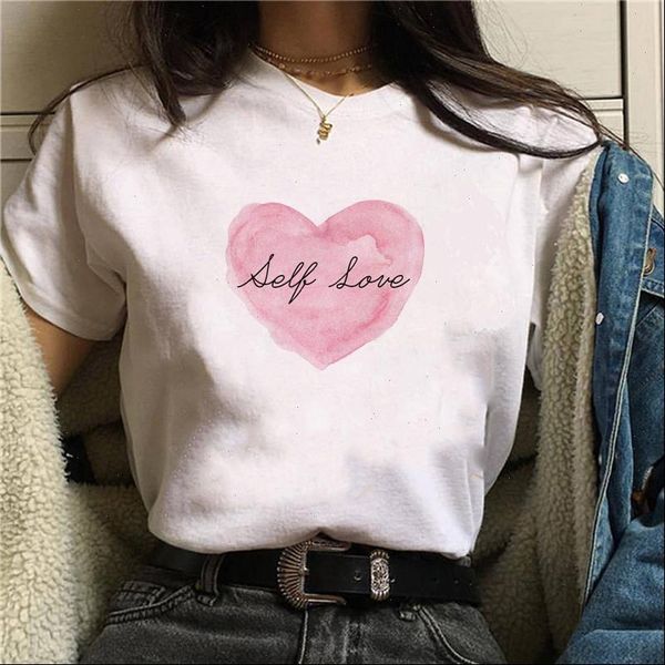

ladies tshirt cartoon love heart printed short sleeve tees fashion casual t shirts womens clothing female cool shirts, White