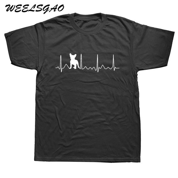 

sport new fashion french bulldog heartbeat t shirts men cotton lifeline tee short sleeve t-shirt