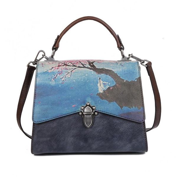 

2020 fashion women saddle bag vintage hand painted real leather shoulder bag 3 ways used handbag tote crossbody