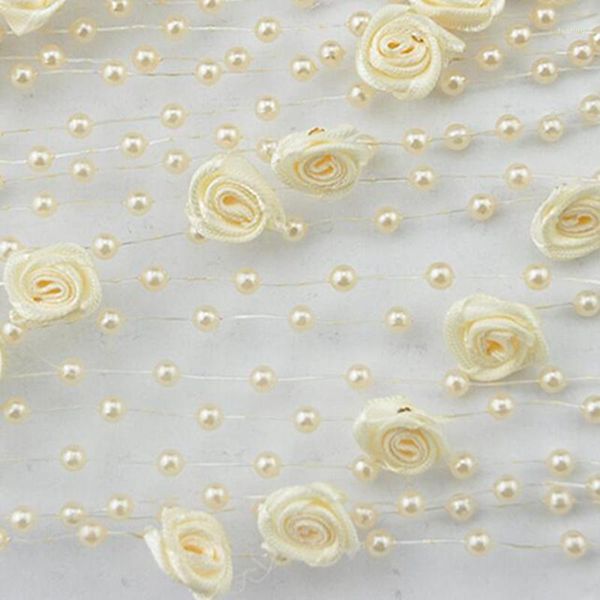 

30m beautiful satin rose flowers fishing line pearl spray beads garland wedding tree table decoration crafting diy accessories1